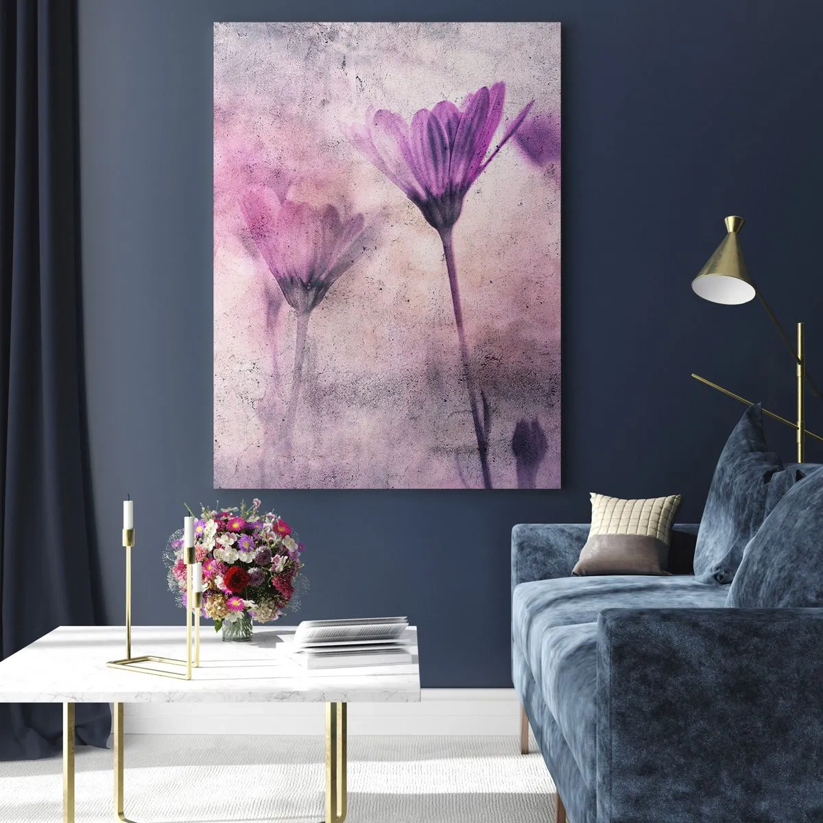 Impression sur verre - Image sur verre - Fleurs délicates aux tons pastel violets - 50x70cm - Rêve de fleurs - Décoration murale moderne pour le salon et la chambre ARTTOR