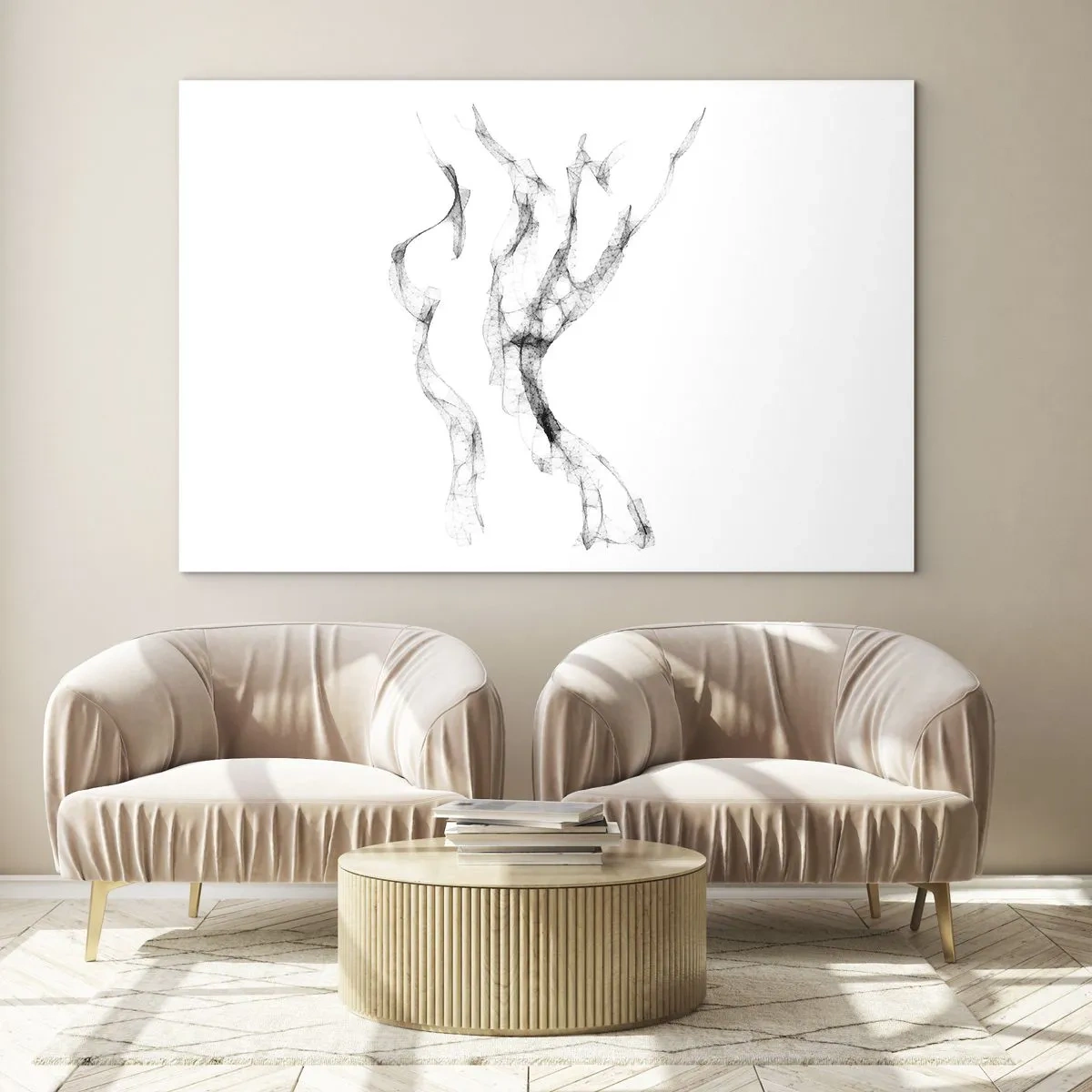 Impression sur verre - Image sur verre - Contour féminin abstrait composé de lignes noires et fumées - 70x50cm - Belle et forte - Décoration murale moderne pour le salon et la chambre ARTTOR