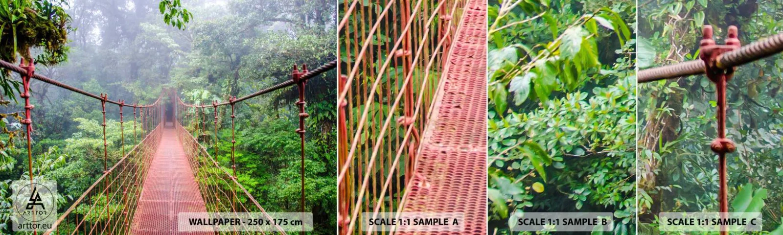 Échantillon de Papier Peint Autocollant Deluxe Sticker - Suspendu sur les couronnes - Paysage, Jungle, Costa Rica - 100x30 cm