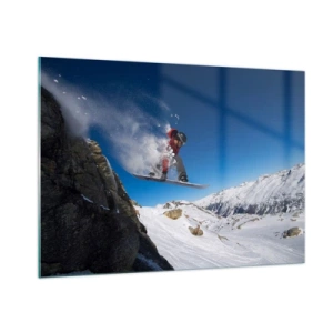 Impression sur verre - Image sur verre - Un snowboarder saute sur fond de montagne - 100x70cm - Et tu es devenu une partie de l'espace - Décoration murale moderne pour le salon et la chambre ARTTOR