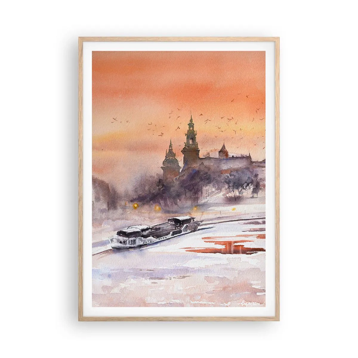 Affiche dans un chêne clair - Poster - Coucher de soleil royal - 70x100 cm