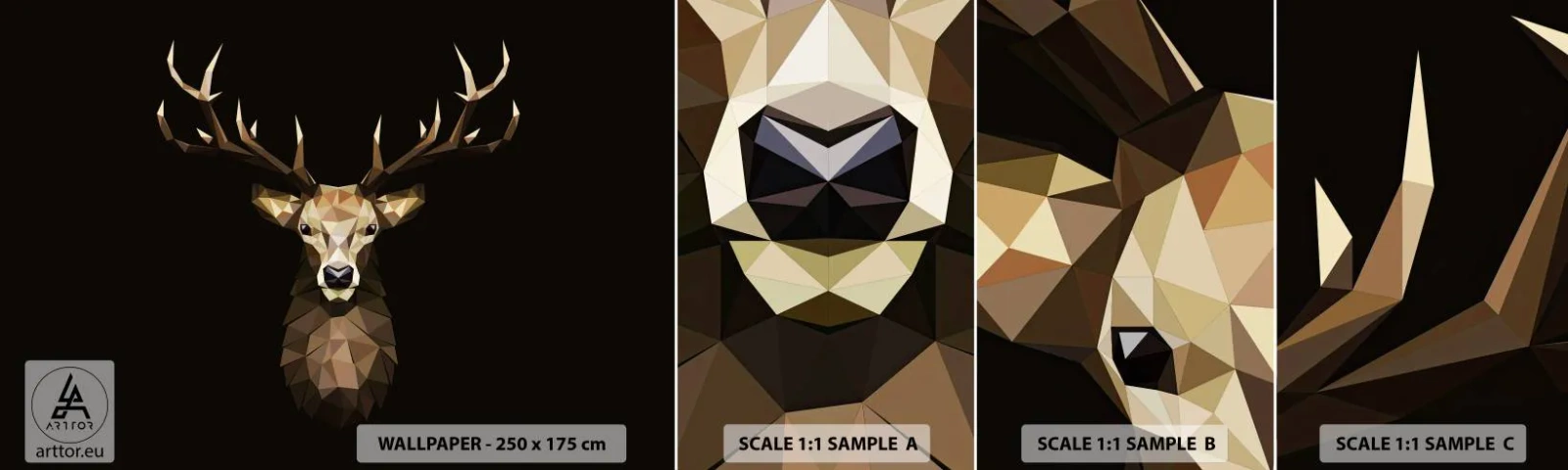 Échantillon de Papier Peint Autocollant Deluxe Sticker - Cerf cubique - Animaux, Cerf, Graphique - 100x30 cm