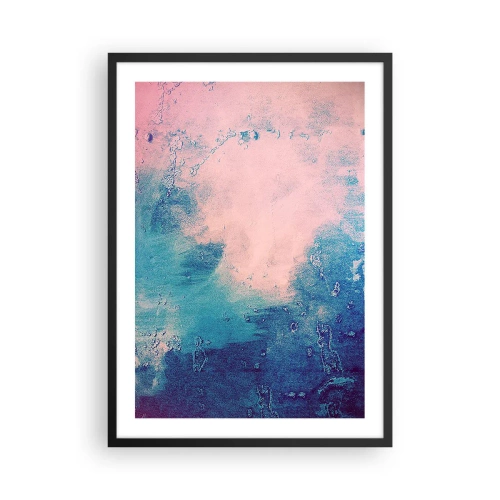 Affiche dans un cadre noir - Poster - Composition abstraite dans les tons bleus et roses - 50x70cm - Etreintes bleues - Décoration murale moderne pour le salon et la chambre ARTTOR