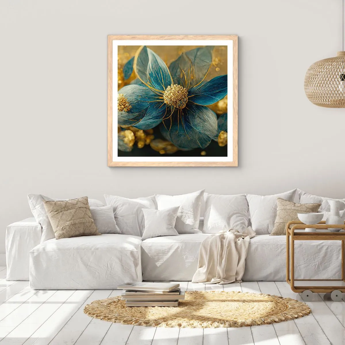 Affiche dans un chêne clair - Poster - Fleurir avec de l'or - 60x60 cm