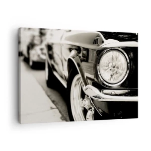 Impression sur toile - Image sur toile - Une voiture classique emblématique en noir et blanc élégant - 70x50cm - Brillance permanente - Décoration murale moderne pour le salon et la chambre ARTTOR