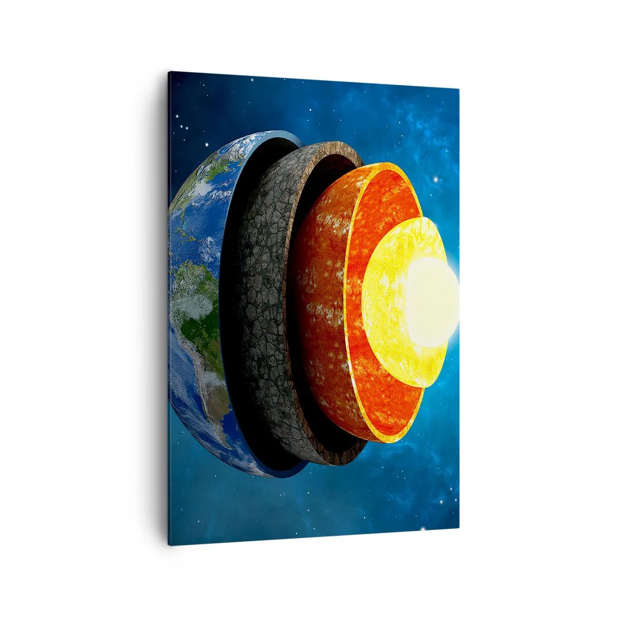Impression sur toile - Image sur toile - Une coupe transversale de la Terre montrant ses couches dans l'espace. - 70x100cm - Voyage au centre de la terre - Décoration murale moderne pour le salon et la chambre ARTTOR