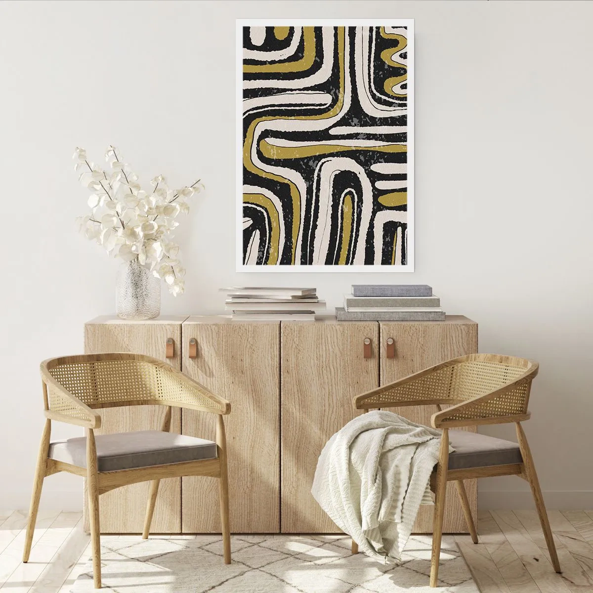 Affiche - Poster - Abstraction géométrique en noir, beige et or - 50x70cm - Composition : routes et ruelles - Décoration murale moderne pour le salon et la chambre ARTTOR