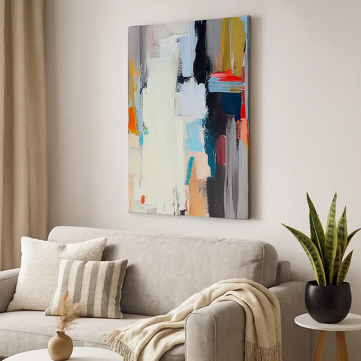 Impression sur toile - Image sur toile - Abstraction colorée avec des coups de pinceau dynamiques - 50x70cm - Y a-t-il une méthode ? - Décoration murale moderne pour le salon et la chambre ARTTOR