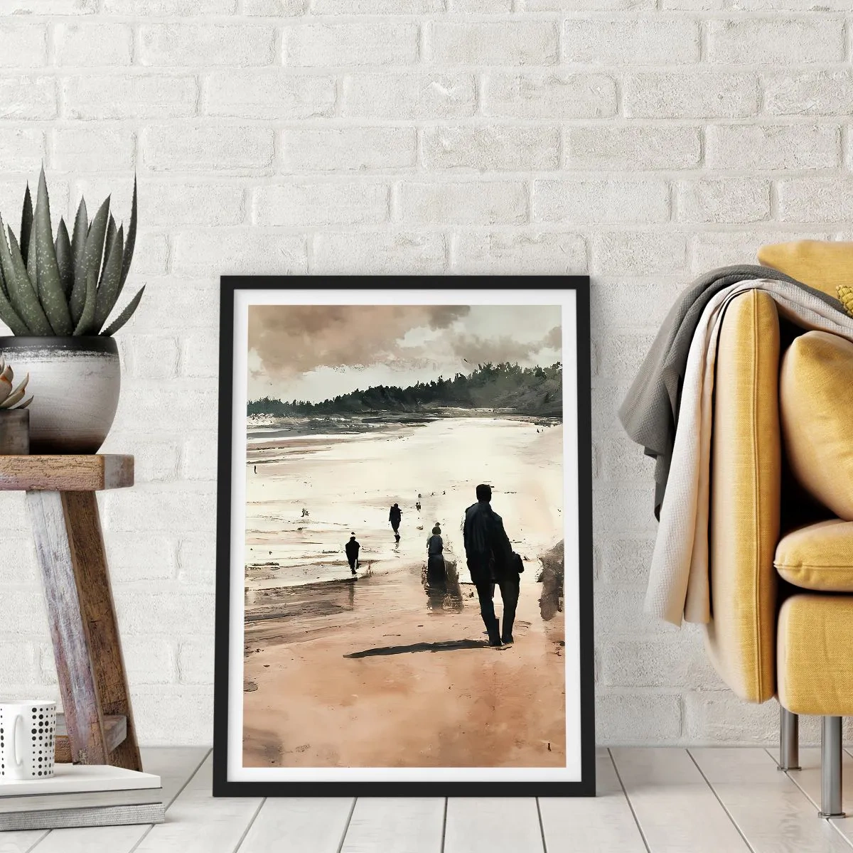 Affiche dans un cadre noir - Poster - Une promenade sur la plage aux couleurs nostalgiques - 50x70cm - Invoqué - Décoration murale moderne pour le salon et la chambre ARTTOR
