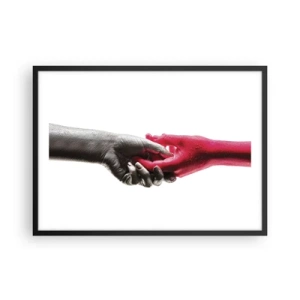 Affiche dans un cadre noir - Poster - Aiguilles symboliques en argent et rouge - 70x50cm - Ensemble, bien que différents - Décoration murale moderne pour le salon et la chambre ARTTOR