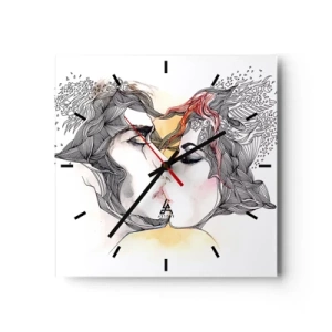 Horloge murale - Pendule murale - Portrait artistique d'un couple avec des motifs de cheveux abstraits - 30x30cm - Le monde n'existe pas - Décoration murale moderne pour le salon et la chambre ARTTOR