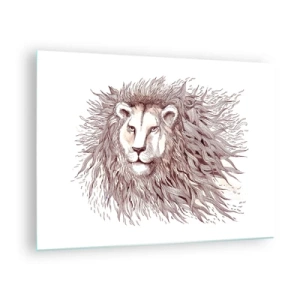 Impression sur verre - Image sur verre - Portrait d'un lion avec une crinière impressionnante dans un style monochrome - 70x50cm - Un souverain fougueux - Décoration murale moderne pour le salon et la chambre ARTTOR