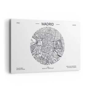 Impression sur toile - Image sur toile - Carte de Madrid dans un style minimaliste en noir et blanc - 120x80cm - Anatomie de Madrid - Décoration murale moderne pour le salon et la chambre ARTTOR