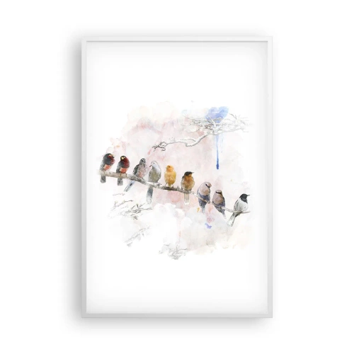Affiche dans un cadre blanc - Poster - Rencontre ailée - 61x91 cm