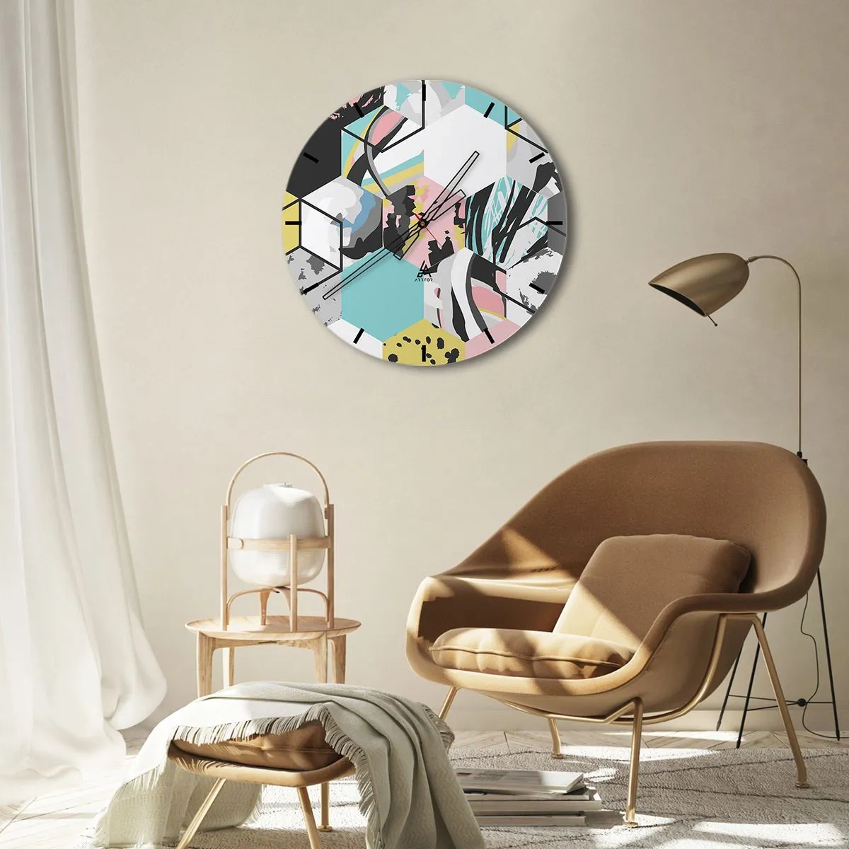 Horloge murale - Pendule murale - Hexagones et cubes en six couleurs - 30x30 cm