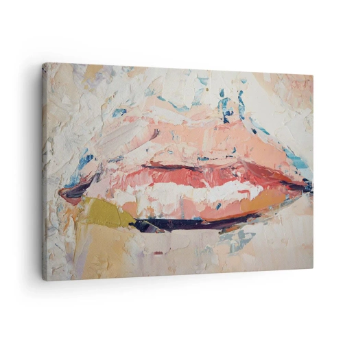 Impression sur toile - Image sur toile - Une composition abstraite représentant les lèvres d'une femme aux couleurs pastel. - 70x50cm - Éveil la pensée - Décoration murale moderne pour le salon et la chambre ARTTOR