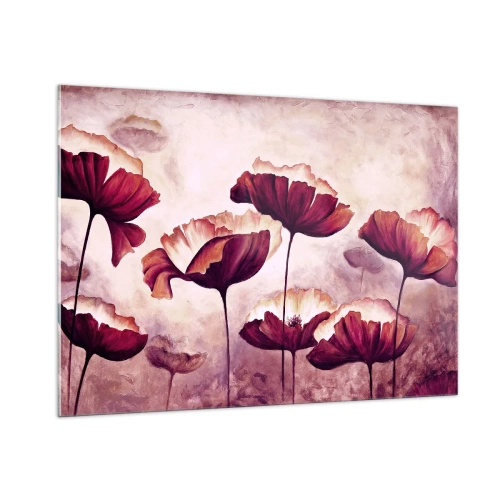 Impression sur verre - Image sur verre - Coquelicots rouges et blancs contre un ciel lumineux - 100x70cm - Pétale rouge et blanc - Décoration murale moderne pour le salon et la chambre ARTTOR
