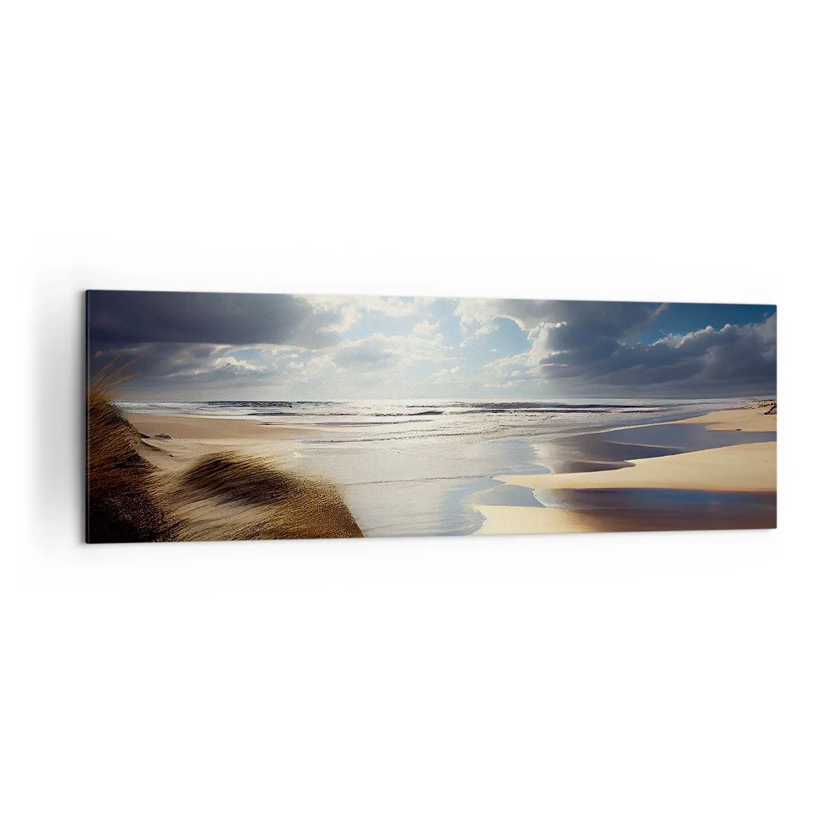 Impression sur toile - Image sur toile - Une plage sauvage avec des dunes et un ciel bleu - 160x50cm - Plage, plage sauvage - Décoration murale moderne pour le salon et la chambre ARTTOR