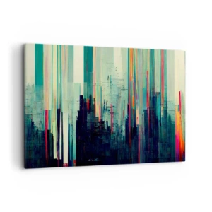 Impression sur toile - Image sur toile - Abstraction avec des lignes verticales et un horizon urbain - 100x70cm - Ville futuriste - Décoration murale moderne pour le salon et la chambre ARTTOR