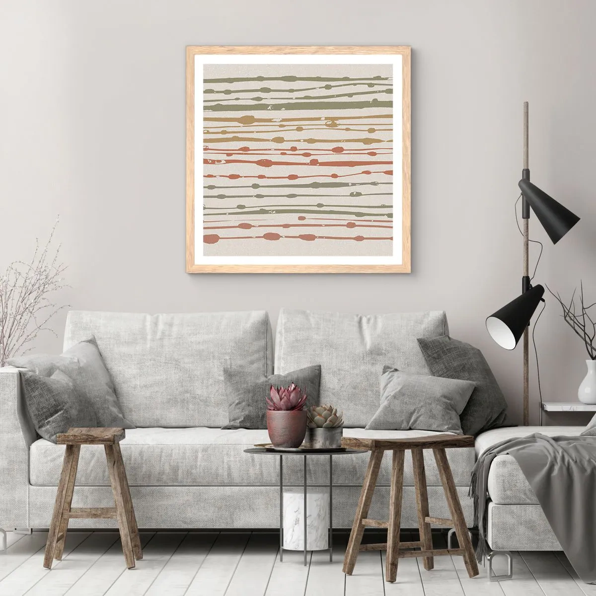 Affiche dans un chêne clair - Poster - Notation musicale des couleurs - 40x40 cm