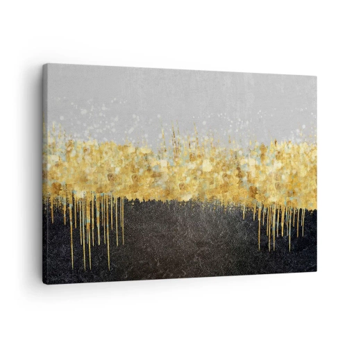 Impression sur toile - Image sur toile - Composition abstraite dans les tons d'or et de noir - 70x50cm - Vers l'intérieur et vers le haut - Décoration murale moderne pour le salon et la chambre ARTTOR