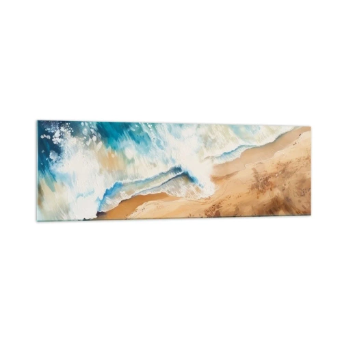 Impression sur verre - Image sur verre - Une vague de mer s'écrasant contre le rivage sablonneux - 160x50cm - La vague qui revient - Décoration murale moderne pour le salon et la chambre ARTTOR