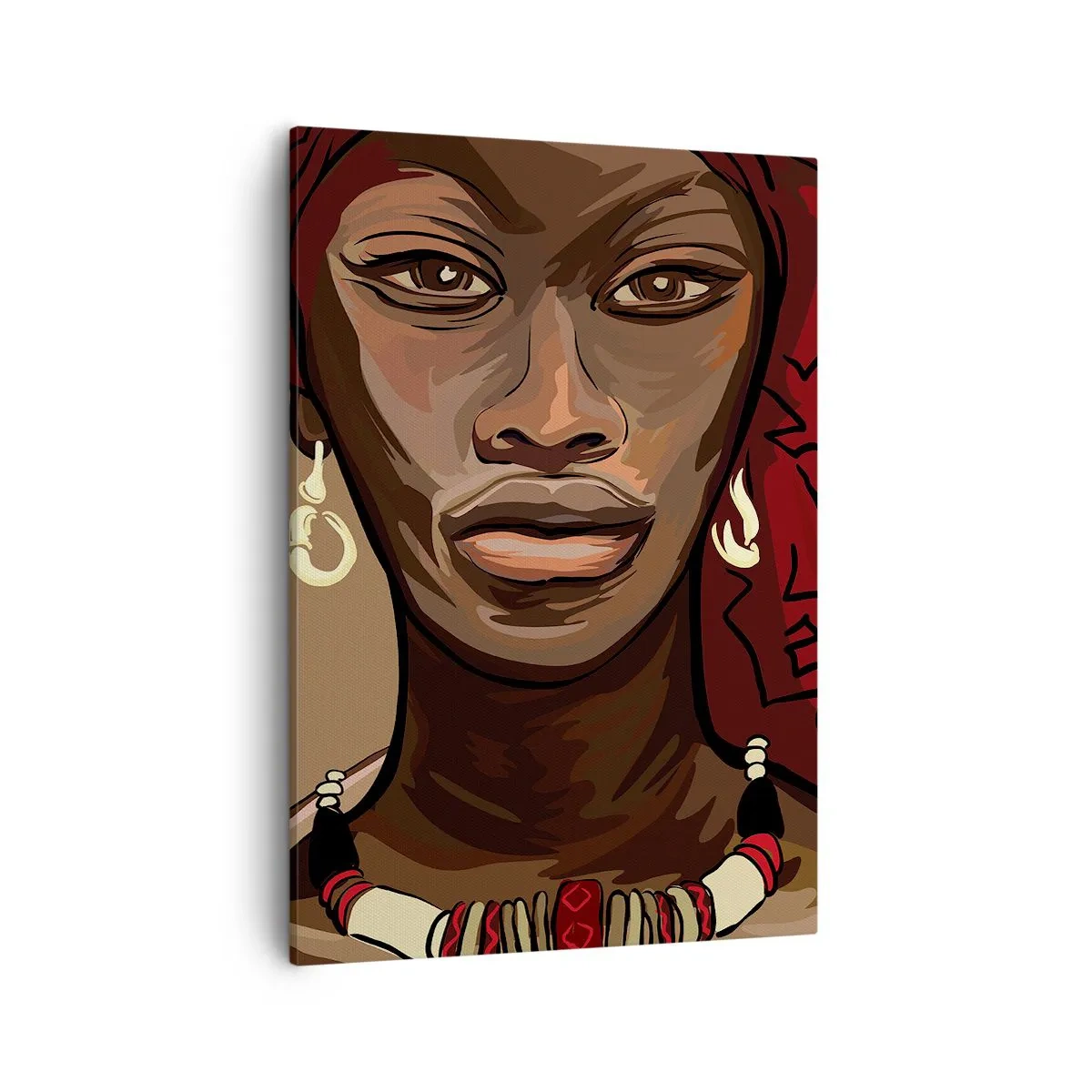 Impression sur toile - Image sur toile - Portrait d'une femme au turban rouge sur fond beige - 50x70cm - Vénus d'ébène - Décoration murale moderne pour le salon et la chambre ARTTOR