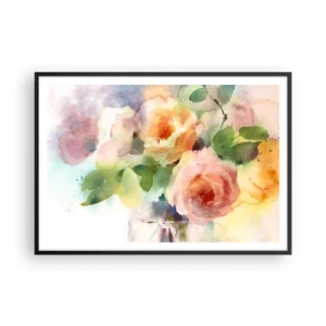 Affiche dans un cadre noir - Poster - Roses délicates de style aquarelle sur fond clair - 100x70cm - Délicat comme l'aquarelle - Décoration murale moderne pour le salon et la chambre ARTTOR