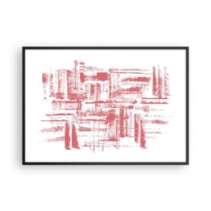 Affiche dans un cadre noir - Poster - Textures roses abstraites sur fond blanc - 100x70cm - La ville rouge - Décoration murale moderne pour le salon et la chambre ARTTOR