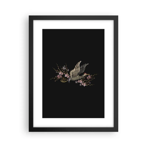 Affiche dans un cadre noir - Poster - Oiseau brodé exotique - 30x40 cm