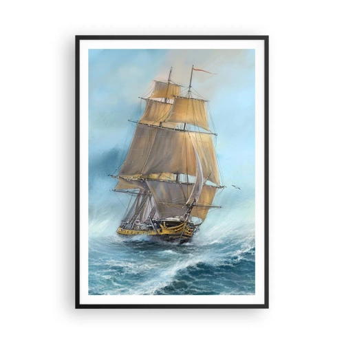 Affiche dans un cadre noir - Poster - Se précipitant sur les vagues - 70x100 cm