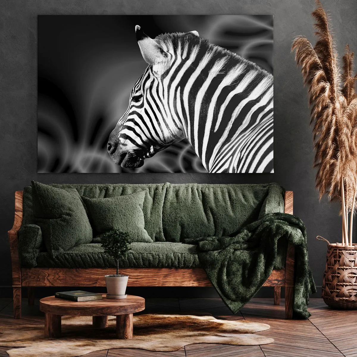 Impression sur toile - Image sur toile - Portrait noir et blanc d'un zèbre sur fond de motifs abstraits. - 120x80cm - Blanc c'est blanc et noir c'est noir - Décoration murale moderne pour le salon et la chambre ARTTOR