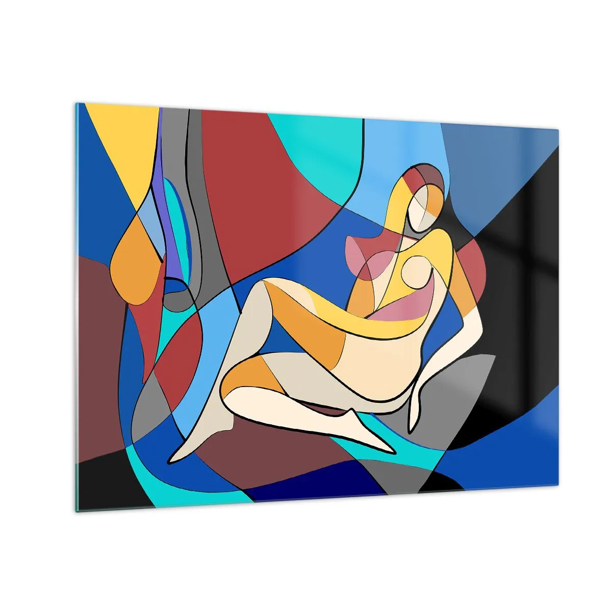 Impression sur verre - Image sur verre - Femme cubiste dans une composition abstraite - 70x50cm - Nu cubiste - Décoration murale moderne pour le salon et la chambre ARTTOR