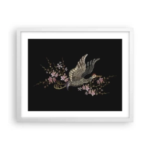 Affiche dans un cadre blanc - Poster - Oiseau brodé exotique - 50x40 cm