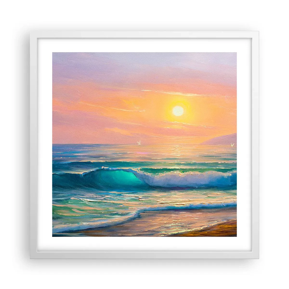 Affiche dans un cadre blanc - Poster - Le chant turquoise des vagues - 50x50 cm