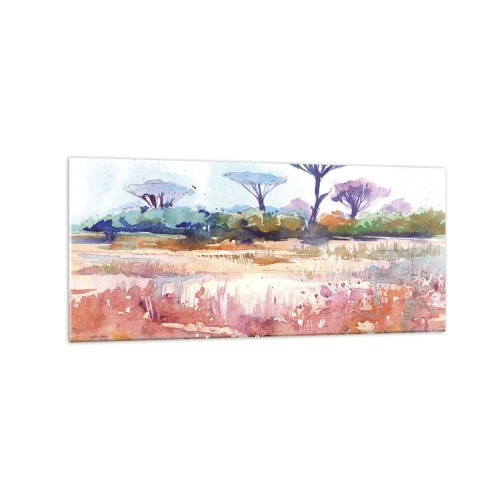 Impression sur verre - Image sur verre - Un paysage de savane pittoresque aux couleurs aquarelles - 120x50cm - Couleurs de savane - Décoration murale moderne pour le salon et la chambre ARTTOR