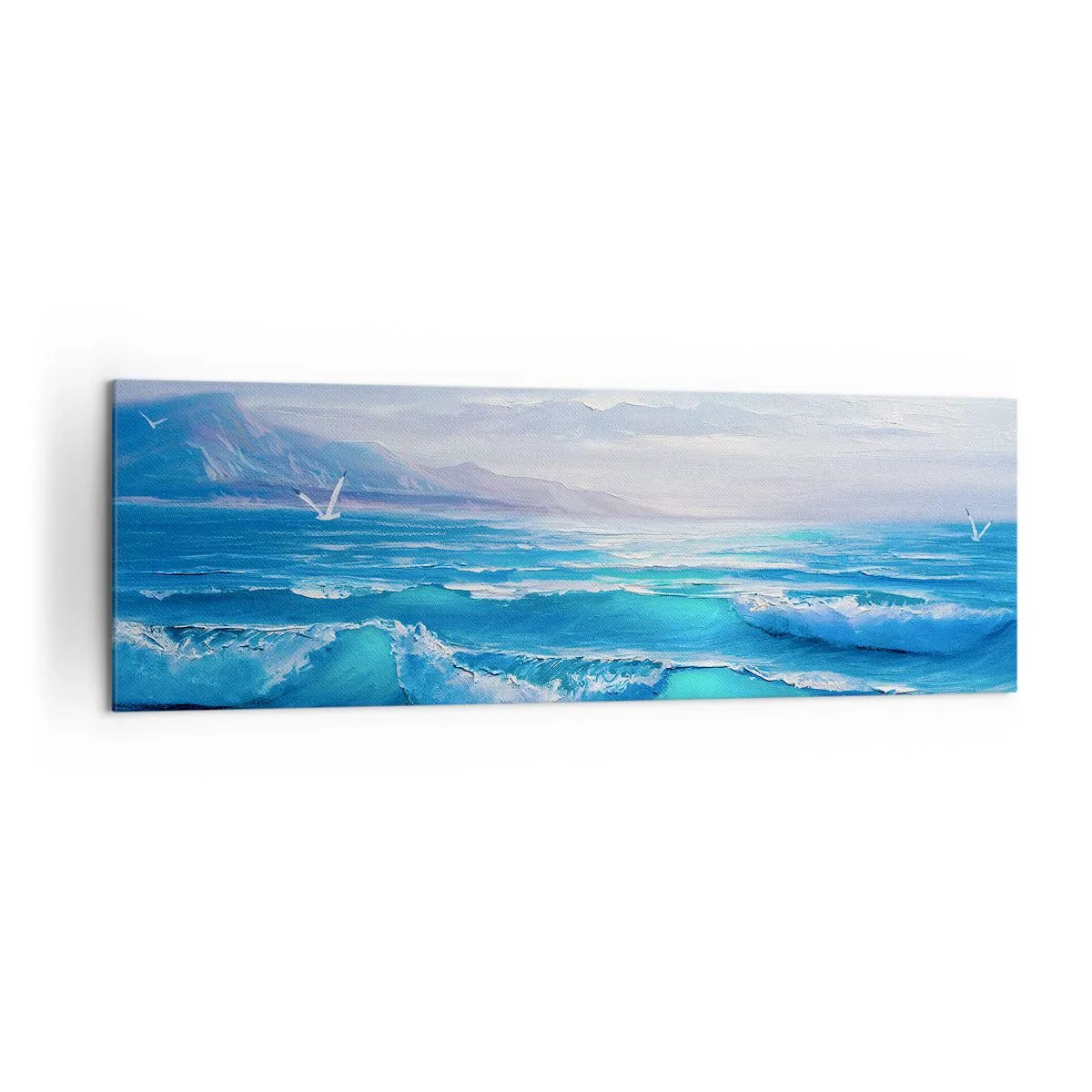 Impression sur toile - Image sur toile - Un paysage marin pittoresque avec des vagues et un ciel bleu - 160x50cm - Il apporte un soulagement - Décoration murale moderne pour le salon et la chambre ARTTOR