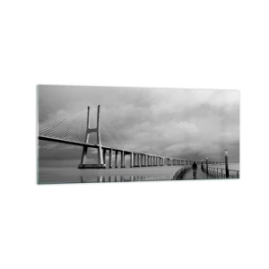 Impression sur verre - Image sur verre - Un pont suspendu au-dessus de l'eau en noir et blanc - 120x50cm - A tous ceux qui lui sont important - Décoration murale moderne pour le salon et la chambre ARTTOR