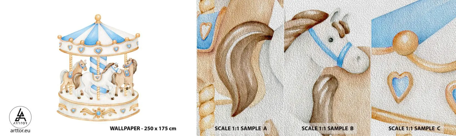 Échantillon de Papier Peint Premium Sand - Douce enfance - Les chevaux, Manège, Enfants - 100x30 cm