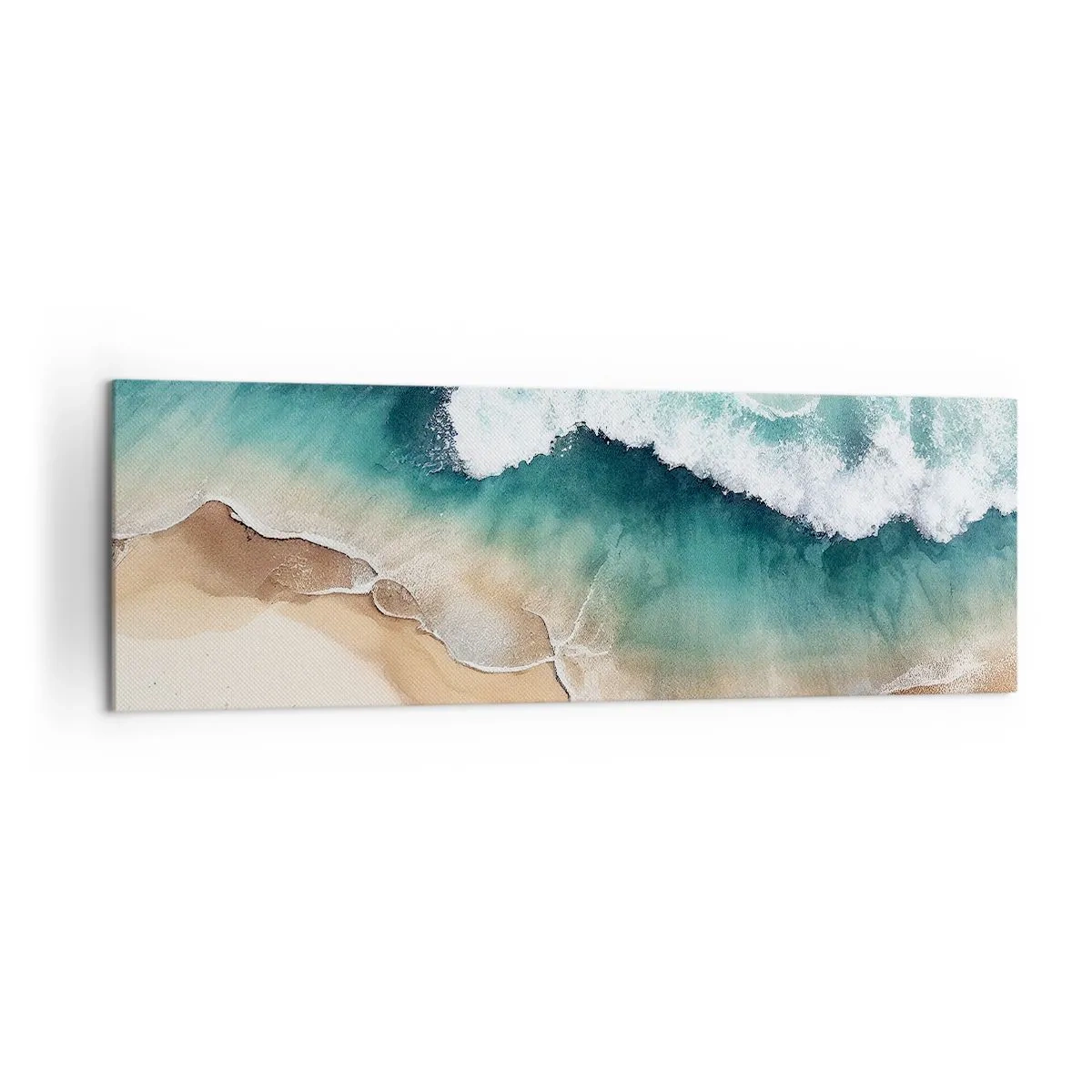 Impression sur toile - Image sur toile - Vue sur la plage et les vagues de la mer dans des tons turquoise - 160x50cm - La rencontre éternelle - Décoration murale moderne pour le salon et la chambre ARTTOR