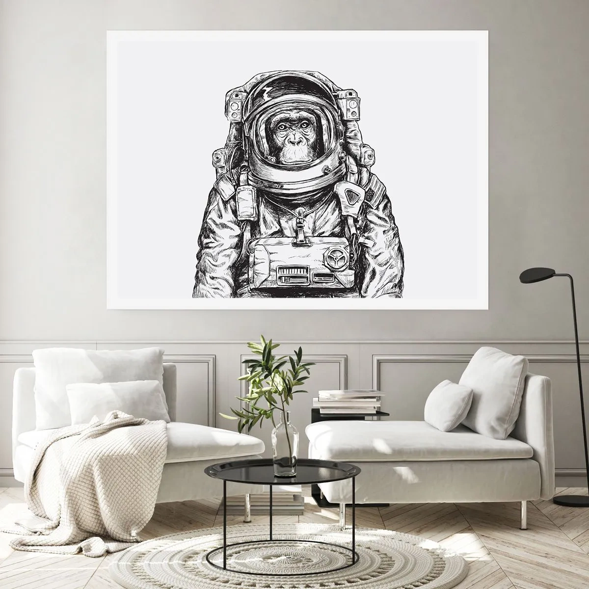Affiche - Poster - Graphique d'un astronaute en combinaison spatiale avec une tête de singe - 100x70cm - Évolution alternative - Décoration murale moderne pour le salon et la chambre ARTTOR