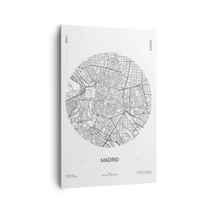 Impression sur toile - Image sur toile - Carte de Madrid dans un style minimaliste en noir et blanc - 80x120cm - Anatomie de Madrid - Décoration murale moderne pour le salon et la chambre ARTTOR