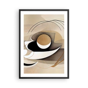 Affiche dans un cadre noir - Poster - Abstraction minimaliste dans les tons beige et noir - 50x70cm - Composition : l'essence des choses - Décoration murale moderne pour le salon et la chambre ARTTOR