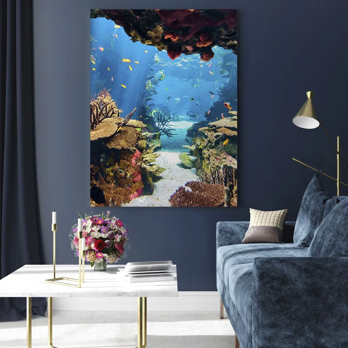 Impression sur verre - Image sur verre - Monde sous-marin avec récif corallien et poissons - 50x70cm - Tu ne l'as même pas rêvé - Décoration murale moderne pour le salon et la chambre ARTTOR