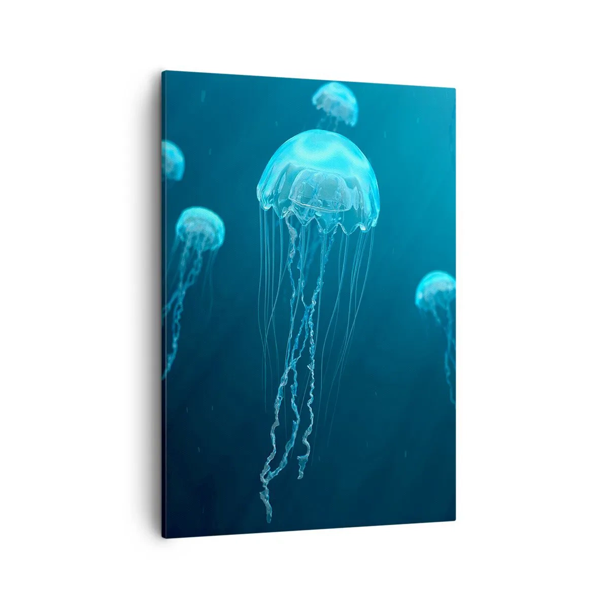 Impression sur toile - Image sur toile - Méduses flottant dans les profondeurs de l'océan dans des tons bleus - 50x70cm - Danse océanique - Décoration murale moderne pour le salon et la chambre ARTTOR