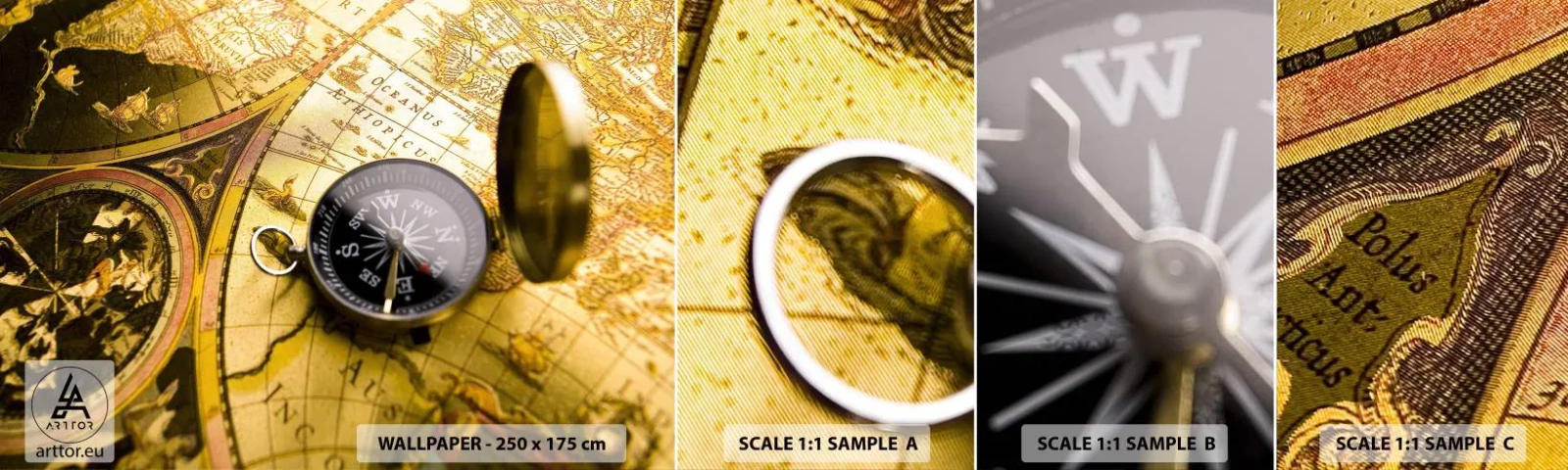 Échantillon De Papier Peint Standard Eco - Ou peut-être jusqu'au bout du monde ? - Voyages, Cartes du monde, Boussole - 100x30 cm