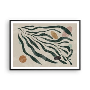 Affiche dans un cadre noir - Poster - Lignes et formes organiques en vert et beige - 100x70cm - Parmi la verdure - Décoration murale moderne pour le salon et la chambre ARTTOR