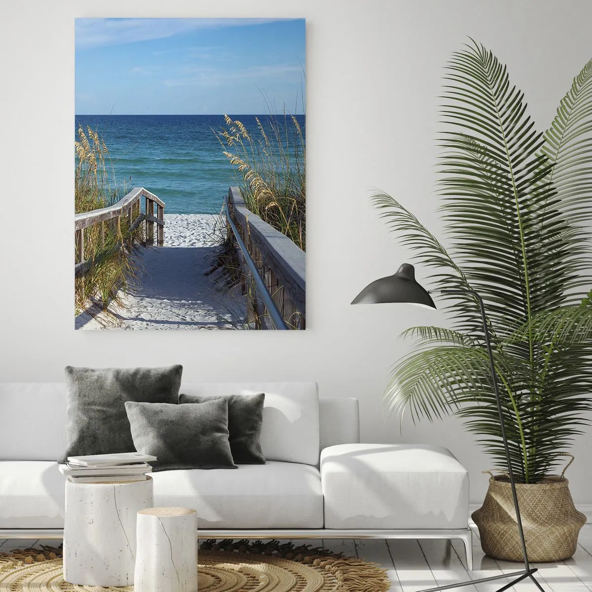 Impression sur verre - Image sur verre - Chemin vers la plage avec vue sur la mer - 70x100cm - Au soleil, sous le vent - Décoration murale moderne pour le salon et la chambre ARTTOR