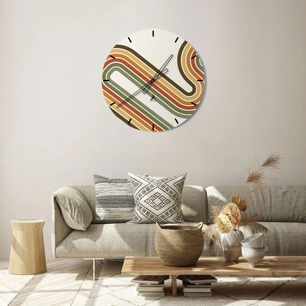 Horloge murale - Pendule murale - Lignes géométriques aux couleurs rétro sur fond clair - 30x30cm - En zig zag vers le but - Décoration murale moderne pour le salon, la cuisine et la chambre ARTTOR