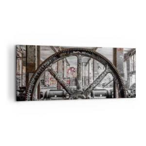 Impression sur toile - Image sur toile - Un vieux mécanisme dans un intérieur industriel abandonné - 120x50cm - Vie secrète d'une usine - Décoration murale moderne pour le salon et la chambre ARTTOR